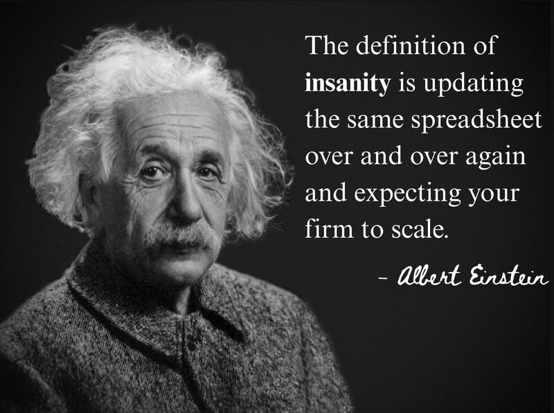 Meme: updating the same spreadsheet repeatedly and expecting your firm to scale