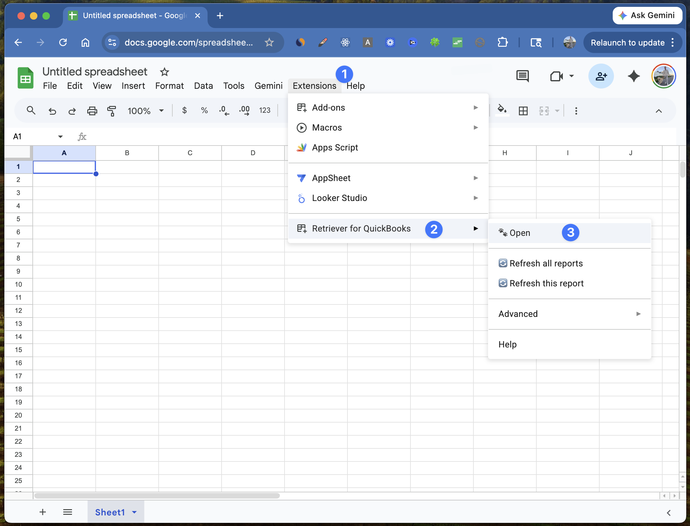 2. Open extension from any Google Sheet